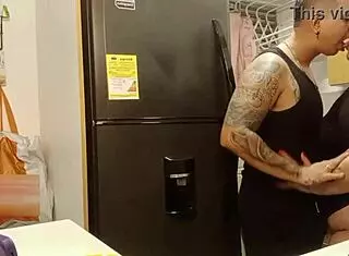 hot latina wife with big natural tits and curvy ass gets fucked doggystyle in kitchen by brother-in-law!