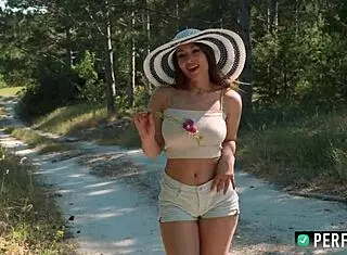 busty forest nymph, wanna pleasure yourself by the road with those natural curves and tight wet pussy?