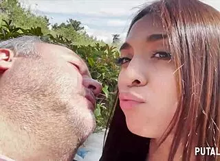 Teen Peruvian Michi with big natural tits gets caught by Torbe and suggests a cum-filled blowjob session in bedroom