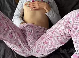 Asian Stepdaughter with Small 18+ Tits Fingers Tight Pussy in Closeup Until Squirting Orgasm