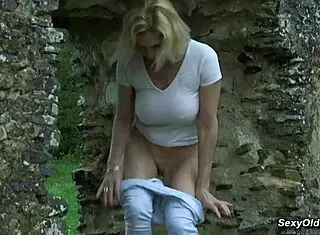 Big tits mature women pissing outdoors and in shower compilation