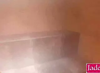 cheating girlfriend sucks and fucks stranger in sauna with rough ass to mouth action