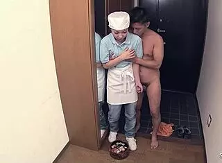 Petite Skinny Japanese Room Service Girl Seduces Old Client to Food Fetish Rough Fuck in Hotel