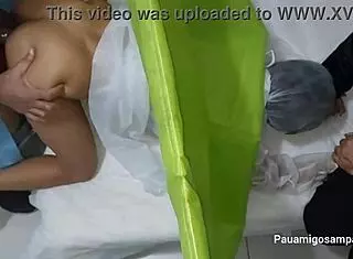 Husband watches hidden camera as wife takes big black cock in ass and pussy during interracial consultation.