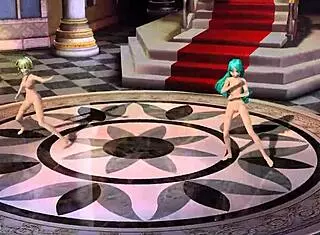 Hatsune Miku and Gumi appear in Cendrillon Project Diva with full nude modifications. Their goddess-like bodies shine in big tits and ass details during the performance.