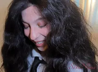 In a hurried encounter, the schoolgirl gets intimate before her parents return home. She's in her skirt, enjoying the quick doggystyle action.