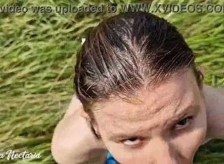 Hot Summer Day in Russian Field - Fucking Skinny Tattooed Brunette's Mouth Outdoors!