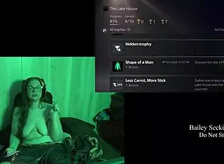 Naked brunette with glasses and big natural tits plays at lake house