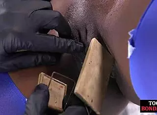 Black bdsm slave bound tight for intense foot domination!