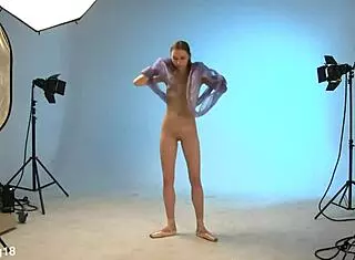 Sexy teen 18+ ballerina Annett posing in the nude with long hair and skinny body