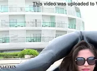 Latex catsuit on flexible black brunette milf wife as fuck doll in outdoor ballerina fetish