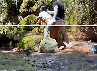 Amateur couple records teen Latina fucking with hermanastro outdoors by the river in homemade doggystyle action! 🌊🍑