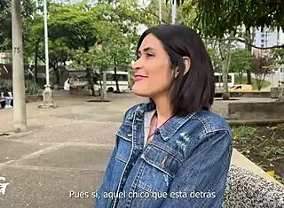 Jade Mercury spots random guy near subway, teases him subtly, invites for video adventure.