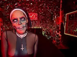 Sinister Nun Delivers Jerk Off Instructions with Anal Fingering and Teasing in Halloween Cosplay