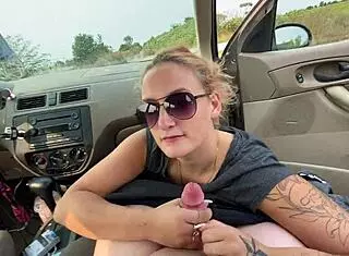 Blow job in the car... oh wait, that's my blonde with big tits deepthroating.