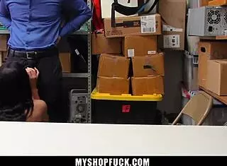 Oh no, the young thief got caught by the LP officer! Now she's bent over, taking that big cock doggystyle in the office!