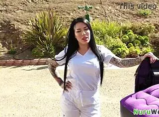 hey, check out lacey jayne and james angel's big ass busty masseuse doing a house call for nuru truck massage 😏