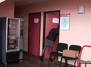 That French business mature lady in stockings gets fucked hard in the office with a condom on