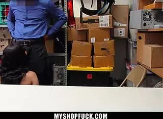 Oh no, the young thief got caught by the LP officer! Now she's bent over, taking that big cock doggystyle in the office!
