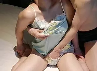 why does this cute big tits asian wife in lingerie get fingered to orgasm in homemade video?