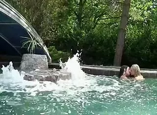 Playful Lesbian Teens Love Playing With Shaved Pussies At Swimming Pool