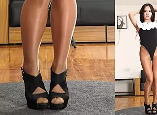 Asian Dancer Practices Routine In Pantyhose And Leotard