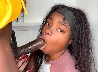 Stepbrother with 11 inch cock received a blowjob from Keisha Minaj. She finished with an intense cumshot in the encounter.