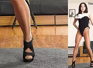 Asian Dancer Practices Routine In Pantyhose And Leotard