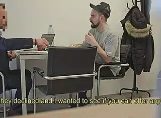 Straight insurance broker convinced to give blowjob handjob on big monster cock for first time in homemade scene