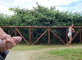 Redhead Beauty Caught Masturbating in Risky Street Handjob Outdoor Nature Scene