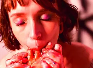 Making Her Feet Totally Messy With Spitting And Licking In Femdom Lesbian Session Featuring Blonde And Brunette