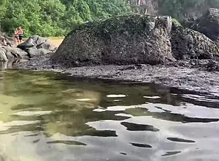 Stranger feeds my sperm to fish in public beach pov with big tits milf handjob cumshot