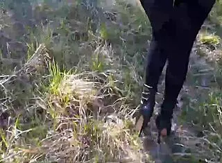 These high heels feel sexy walking through the woods with my big ass.