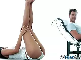 hot european babe gets cummed on after intense footjob tugging and fingering action!