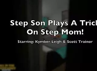 step son tricks step mom Kymber Leigh with big ass and tan lines in pov lingerie on sofa.