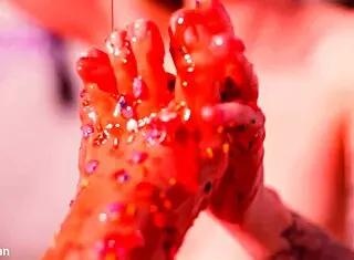 Making Her Feet Totally Messy With Spitting And Licking In Femdom Lesbian Session Featuring Blonde And Brunette