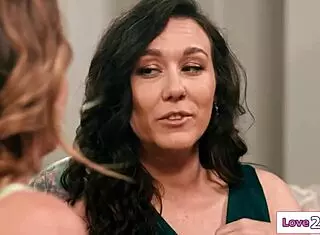 Small tits blonde lesbian dives into milf neighbor's shaved beaver with footjob action!