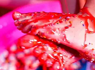 Making Her Feet Totally Messy With Spitting And Licking In Femdom Lesbian Session Featuring Blonde And Brunette