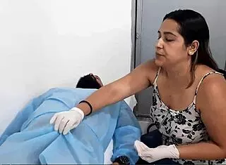 Doctora massages patient verga to enlarge it then gets excited wanting full rough penetration in missionary doggystyle with curvy milf bodybuilder mommy