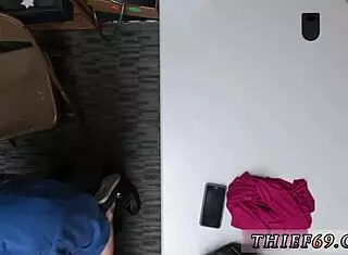 police tape binds petite teen in uniform for hardcore theft scene with old guy