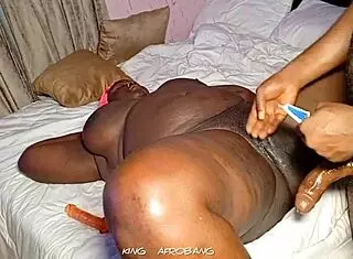 Damn, this BBW ebony with juicy pussy rides my curved cock hard while I lick her fat ass!