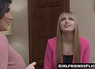 Thick brunette cougar seduces pale petite blonde milf for sensual licking and scissoring. They enjoy passionate girl-on-girl fun with tattoos and small tits.