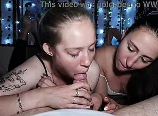 Young Wife and Friend Gave Me Double Blowjob in Bed!