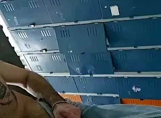 i'm jerking my big cock solo in the gym bathroom feeling so horny