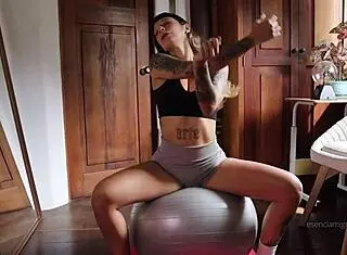 Got horny during yoga stretching in short pants wet my clothes then fingered ass with buttplug