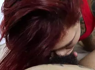Otaku tattooed girl delivers deepthroat blowjob and swallows cock in POV
