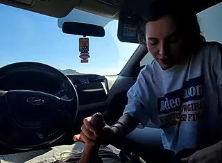 teen amateur sucks big cock in taxi for ride payment. she deepthroats and swallows cum in mouth pov.