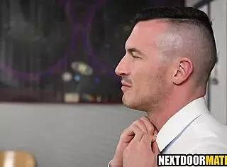 Hot Derek Kage and Noah Asli in student teacher bareback rimjob classroom action