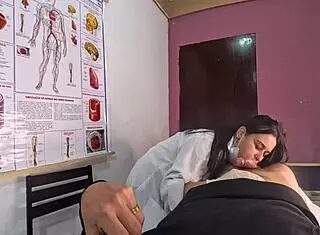 Erection Surprise in Front of the Nurse with Blowjob and Intense Fucking Action