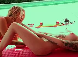 Small titties and wet shaved pussy on perfect blonde licked fingered by emo girlfriend